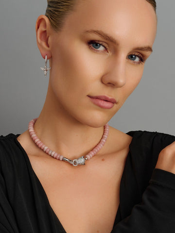 Nialaya Women's Necklace Pink Opal Choker with Panther Head in Silver Pink Opal Choker with Panther Head in Silver 14 Inches / 35.56 cm WNECK_321